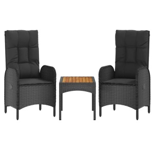 vidaXL, vidaXL 3-tlg. Garten-Lounge-Set mit Kissen Schwarz Poly Rattan, vidaXL 3-tlg. Garten-Lounge-Set mit Kissen Schwarz Poly Rattan