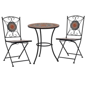Diverse Hardware, 3-tlg. Bistro-Set Mosaik Keramik Orange / Grau, 