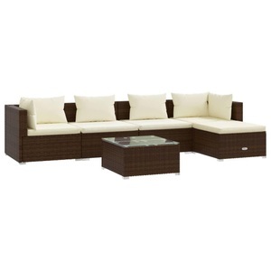vidaXL, vidaXL 6-tlg. Garten-Lounge-Set mit Kissen Poly Rattan Braun, 