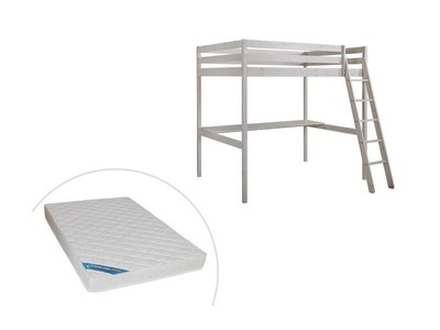 Vente-unique, Hochbett mit Schreibtisch GEDEON II Kiefer massiv Get + Matratze Hochbett mit Schreibtisch GEDEON II Kiefer massiv Get + Matratze, 