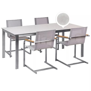 Beliani, Gartentisch Set aus Sicherheitsglas Modern COSOLETO Gartentisch Set aus Sicherheitsglas Modern COSOLETO, Beliani - Gartentisch Set aus Sicherheitsglas Klassisch COSOLETO, One Size, Weiss Bunt
