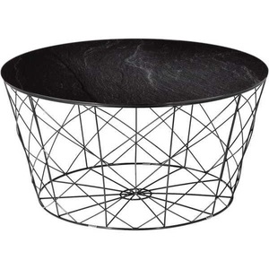 mutoni casual, Couchtisch mit Metallkorb Marmor schwarz rund 80x80, SalesFever Couchtisch, Korbgestell