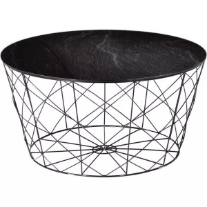mutoni casual, Couchtisch mit Metallkorb Marmor schwarz rund 80x80, SalesFever Couchtisch, Korbgestell