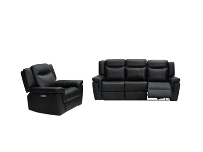 Vente-unique, Couchgarnitur Leder mit elektrischer Relaxfunktion 3+1 - Schwarz - KENNETH Couchgarnitur Leder mit elektrischer Relaxfunktion 3+1 - Schwarz - KENNETH, 
