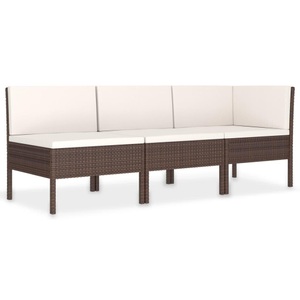 vidaXL, vidaXL 3-tlg. Garten-Lounge-Set mit Auflagen Poly Rattan Braun, vidaXL 3-tlg. Garten-Lounge-Set mit Auflagen Poly Rattan Braun