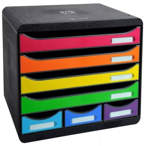 Exacompta, Exacompta Schubladenelement Storebox, Exacompta Schubladeneinheit mit 7 Schubladen Store-Box Mini Kunststoff Farbig sortiert 35,5 x 27 x 27,1 cm