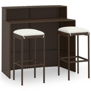 vidaXL, vidaXL 3-tlg. Gartenbar-Set mit Kissen Braun