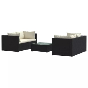 vidaXL, vidaXL 5-tlg. Garten-Lounge-Set mit Kissen Poly Rattan Schwarz, vidaXL 5-tlg. Garten-Lounge-Set mit Kissen Poly Rattan Schwarz