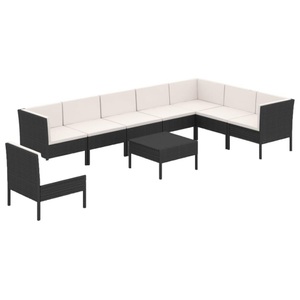 vidaXL, vidaXL 9-tlg. Garten-Lounge-Set mit Auflagen Poly Rattan Schwarz