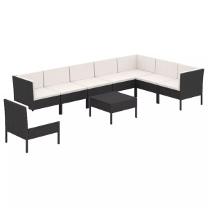 vidaXL, vidaXL 9-tlg. Garten-Lounge-Set mit Auflagen Poly Rattan Schwarz