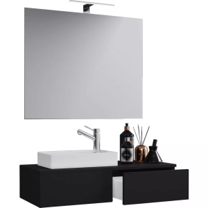 VCM, 3-tlg Badmöbel Set Gäste WC Gästebad Waschplatz Waschtisch klein schmal Gudas SP 3-tlg Badmöbel Set Gäste WC Gästebad Waschplatz Waschtisch klein schmal Gudas SP, VCM - 3-tlg Badmöbel Set Gäste WC Gästebad Waschplatz Waschtisch klein schmal Gudas SP, 85cm, Schwarz