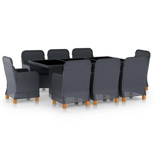 vidaXL, vidaXL 9-tlg. Garten-Essgruppe mit Auflagen Poly Rattan Dunkelgrau