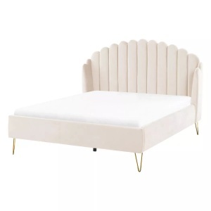 Beliani, Beliani - Bett mit Lattenrost aus Samtstoff Retro AMBILLOU, 140x200 cm, Baumnuss, Beliani - Bett mit Lattenrost aus Samtstoff Retro AMBILLOU, 140x200 cm, Baumnuss