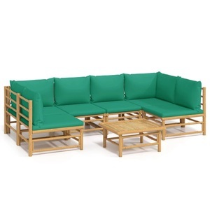 vidaXL, vidaXL 7-tlg. Garten-Lounge-Set mit Grünen Kissen Bambus, 