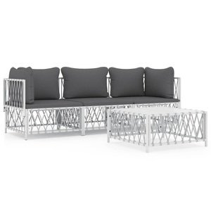 vidaXL, vidaXL 4-tlg. Garten-Lounge-Set mit Kissen Weiß Stahl, VidaXL - Garten lounge set stahl, One Size, Weiss
