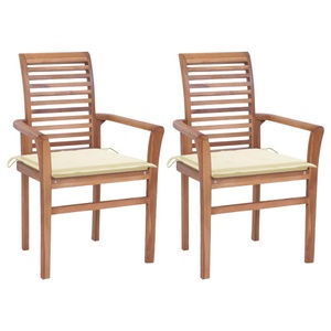 vidaXL, vidaXL Essstühle 2 Stk. mit Cremeweißen Kissen Massivholz Teak, 
