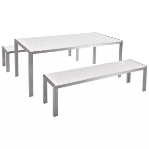 Beliani, Gartenmöbel Set Polywood weiss 2 Bänke N, Beliani - Gartentisch Set aus Kunstholz Industriell NARDO, One Size, Weiss Bunt