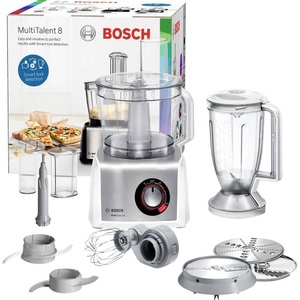 Bosch Haushalt, Bosch Haushalt MC812S814 Küchenmaschine 1250 W Silber, Weiß, Bosch Kompakt-Küchenmaschine, MultiTalent 8, 1250 W, Weiß, Edelstahl gebürstet, MC812S814