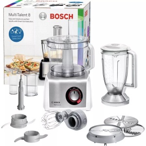 Bosch Haushalt, Bosch Haushalt MC812S814 Küchenmaschine 1250 W Silber, Weiß, Bosch Kompakt-Küchenmaschine, MultiTalent 8, 1250 W, Weiß, Edelstahl gebürstet, MC812S814