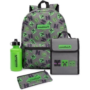 Minecraft, Lunch Tasche Und Rucksack Set (4er Pack) Unisex Grau ONE SIZE, MINECRAFT - Lunchtasche und Rucksack Set 4erPack, One Size, Grau
