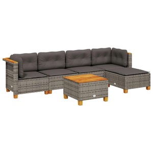 vidaXL, vidaXL 6-tlg. Garten-Sofagarnitur mit Kissen Grau Poly Rattan, vidaXL 6-tlg. Garten-Sofagarnitur mit Kissen Grau Poly Rattan