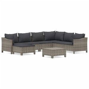 vidaXL, vidaXL 8-tlg. Garten-Lounge-Set mit Kissen Grau Poly Rattan