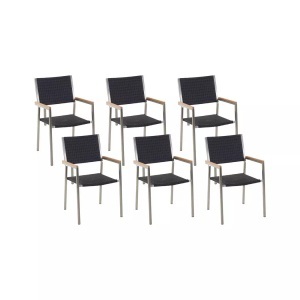 Beliani, Beliani Gartenstuhl Rattan 6er Set Edelstahl GROSSETO, Beliani - Gartenstuhl 6er Set aus PE Rattan Industriell GROSSETO, One Size, Schwarz