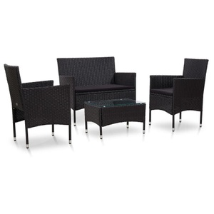 Diverse Hardware, 4-tlg. Garten-Lounge-Set mit Auflagen Poly Rattan Schwarz