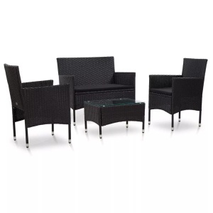 Diverse Hardware, 4-tlg. Garten-Lounge-Set mit Auflagen Poly Rattan Schwarz