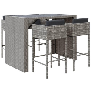 vidaXL, vidaXL 5-tlg. Gartenbar-Set mit Kissen Grau Poly Rattan, vidaXL 5-tlg. Gartenbar-Set mit Kissen Grau Poly Rattan