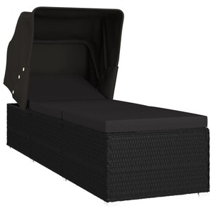 Diverse Hardware, Sonnenliege mit Sonnenschutz und Auflage Poly Rattan Schwarz