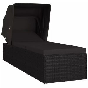 Diverse Hardware, Sonnenliege mit Sonnenschutz und Auflage Poly Rattan Schwarz, vidaXL Sonnenliege mit Sonnenschutz und Auflage Poly Rattan Schwarz