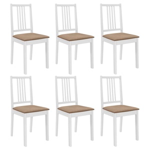 vidaXL, vidaXL Esszimmerstühle mit Polstern 6 Stk. Weiß Massivholz, vidaXL Esszimmerstühle mit Polstern 6 Stk. Weiß Massivholz