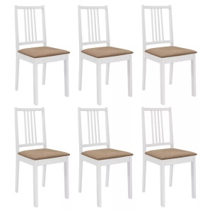vidaXL, vidaXL Esszimmerstühle mit Polstern 6 Stk. Weiß Massivholz, vidaXL Esszimmerstühle mit Polstern 6 Stk. Weiß Massivholz