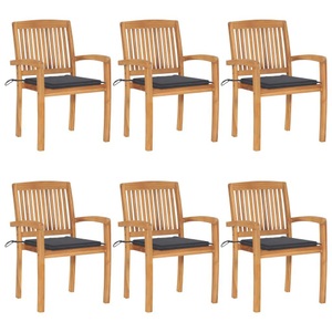 vidaXL, vidaXL Stapelbare Gartenstühle mit Kissen 6 Stk. Massivholz Teak, 