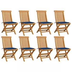 vidaXL, vidaXL Gartenstühle mit Königsblauen Kissen 8 Stk. Massivholz Teak, vidaXL Gartenstühle mit Königsblauen Kissen 8 Stk. Massivholz Teak