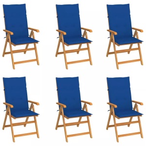 vidaXL, vidaXL Gartenstühle 6 Stk. mit Königsblauen Kissen Massivholz Teak, vidaXL Gartenstühle 6 Stk. mit Königsblauen Kissen Massivholz Teak