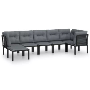 vidaXL, vidaXL 7-tlg. Garten-Lounge-Set Schwarz und Grau Poly Rattan
