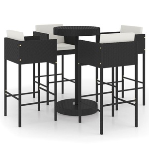 vidaXL, vidaXL 5-tlg. Gartenbar-Set mit Kissen Poly Rattan Schwarz, vidaXL 5-tlg. Gartenbar-Set mit Kissen Poly Rattan Schwarz