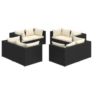 vidaXL, vidaXL 8-tlg. Garten-Lounge-Set mit Kissen Poly Rattan Schwarz, vidaXL 8-tlg. Garten-Lounge-Set mit Kissen Poly Rattan Schwarz