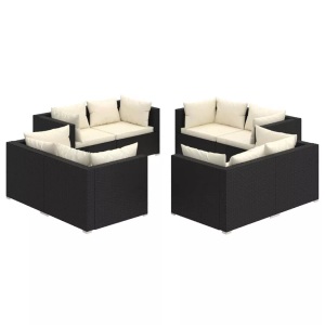 vidaXL, vidaXL 8-tlg. Garten-Lounge-Set mit Kissen Poly Rattan Schwarz, vidaXL 8-tlg. Garten-Lounge-Set mit Kissen Poly Rattan Schwarz