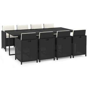 vidaXL, vidaXL 9-tlg. Garten-Essgruppe mit Kissen Poly Rattan Schwarz, 