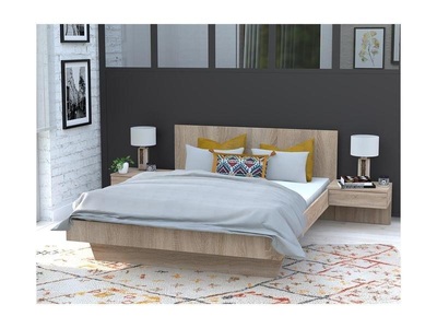 Vente-unique, Bett MARVELLOUS mit integrierten Nachttischen Eiche Bett MARVELLOUS mit integrierten Nachttischen Eiche, 