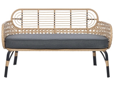 Beliani, 2 Sitzer Sofa aus PE Rattan Boho PRATELLO 2 Sitzer Sofa aus PE Rattan Boho PRATELLO, Beliani - Gartenbank mit Auflage aus PE Rattan Boho PRATELLO, One Size, Gewittergrau