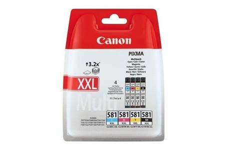 Canon, Original Multipack Tintenpatronen Canon CLI-581, 1998C005, Canon Tintenpatrone, blau/gelb/rot/schwarz, Multipack, CLI-581XXL, (4 x 11.7ml)