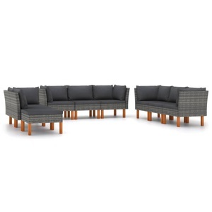 vidaXL, vidaXL 9-tlg. Garten-Lounge-Set mit Kissen Poly Rattan Grau
