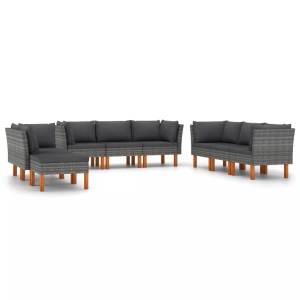 vidaXL, vidaXL 9-tlg. Garten-Lounge-Set mit Kissen Poly Rattan Grau