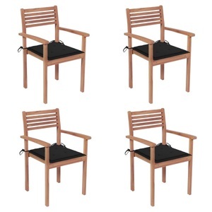 vidaXL, vidaXL Gartenstühle 4 Stk. mit Schwarzen Kissen Massivholz Teak, 
