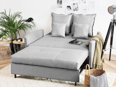 Beliani, Beliani 2-Sitzer Sofa Polsterbezug hellgrau HOVIN, Beliani - Schlafsofa aus Polyester Skandinavisch HOVIN, One Size, Rauch