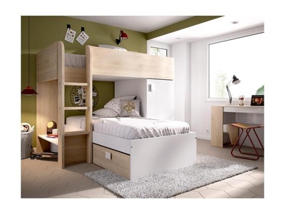 Vente-unique, Etagenbett mit Stauraum RICARDO 2Modulierbar Eiche Etagenbett mit Stauraum RICARDO 2Modulierbar Eiche, 